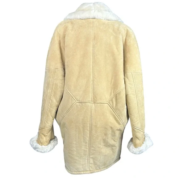 Vintage Leather Penny Lane Style Coat M Faux Fur Boho Daisy Jones Statement - Picture 4 of 16